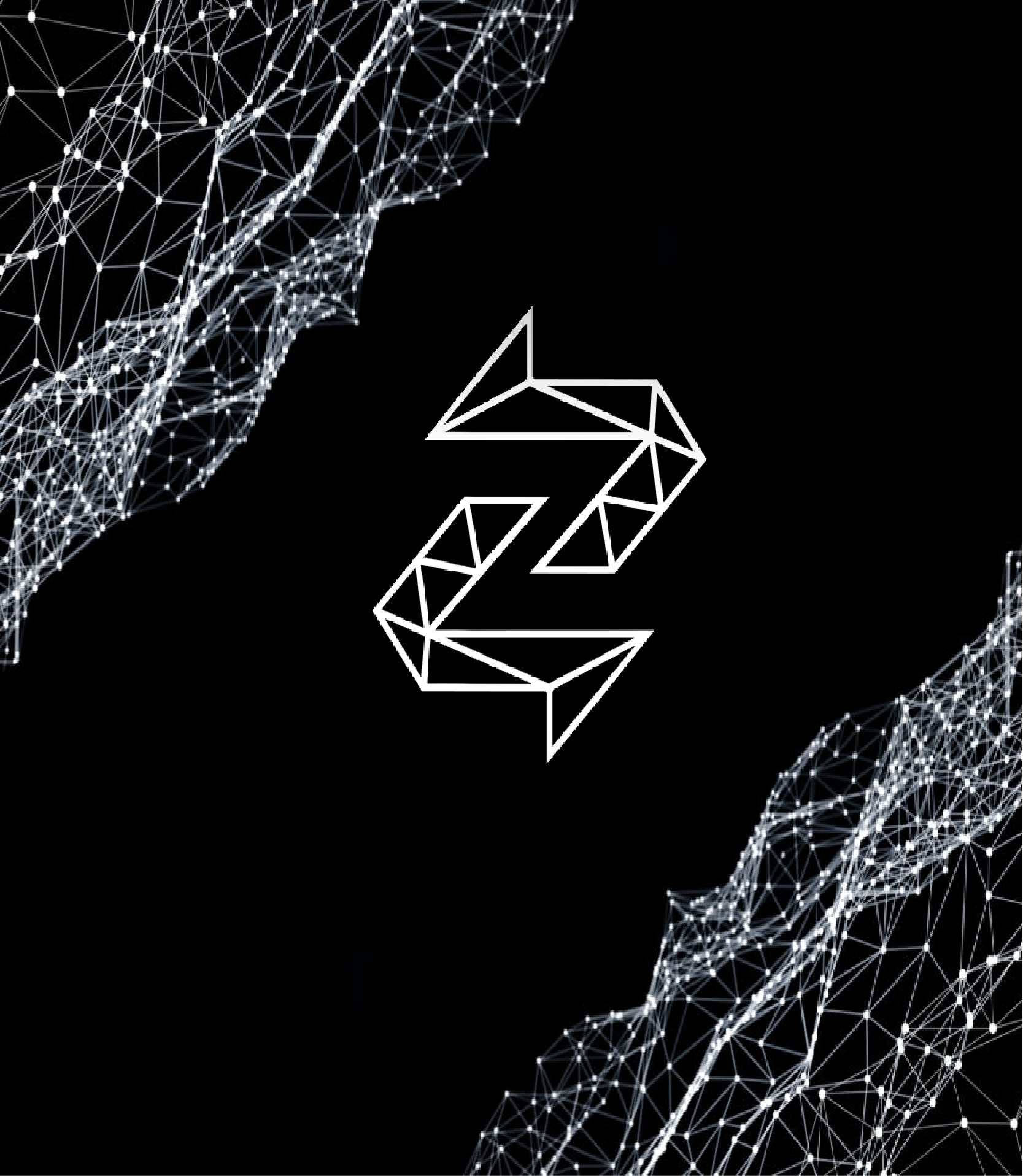 Whitepaper cover with Zentachain's angular Z mark on black between two drifting waves of wireframe network points.