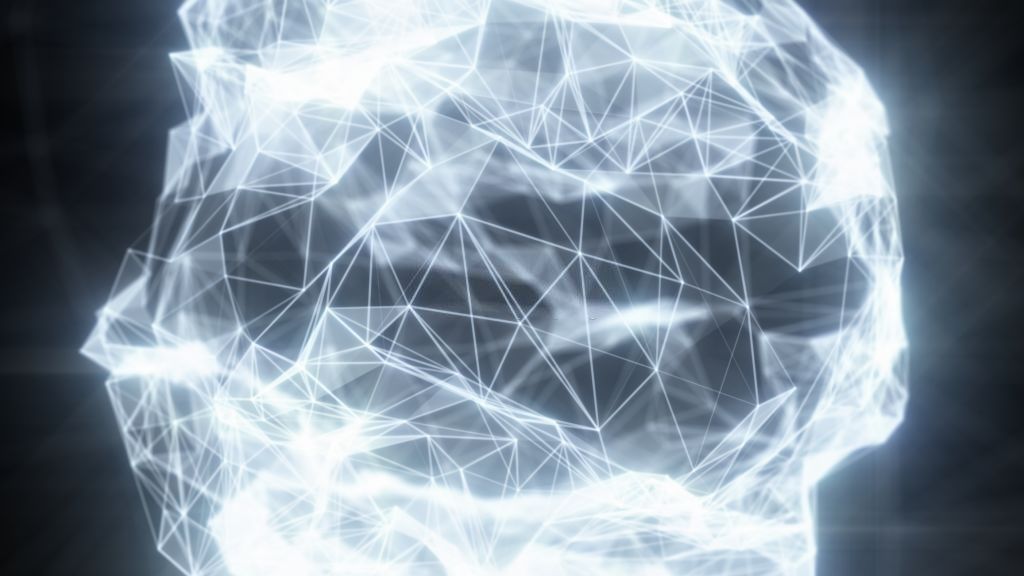 A luminous white web of triangles wrapped around a hollow core, points connected to points in every direction.